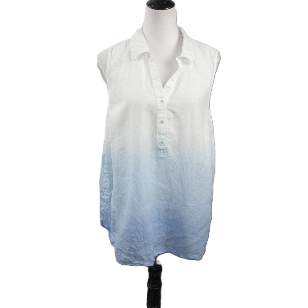 Talbots White/Blue Ombre 100% Linen Sleeveless Blouse Size XL